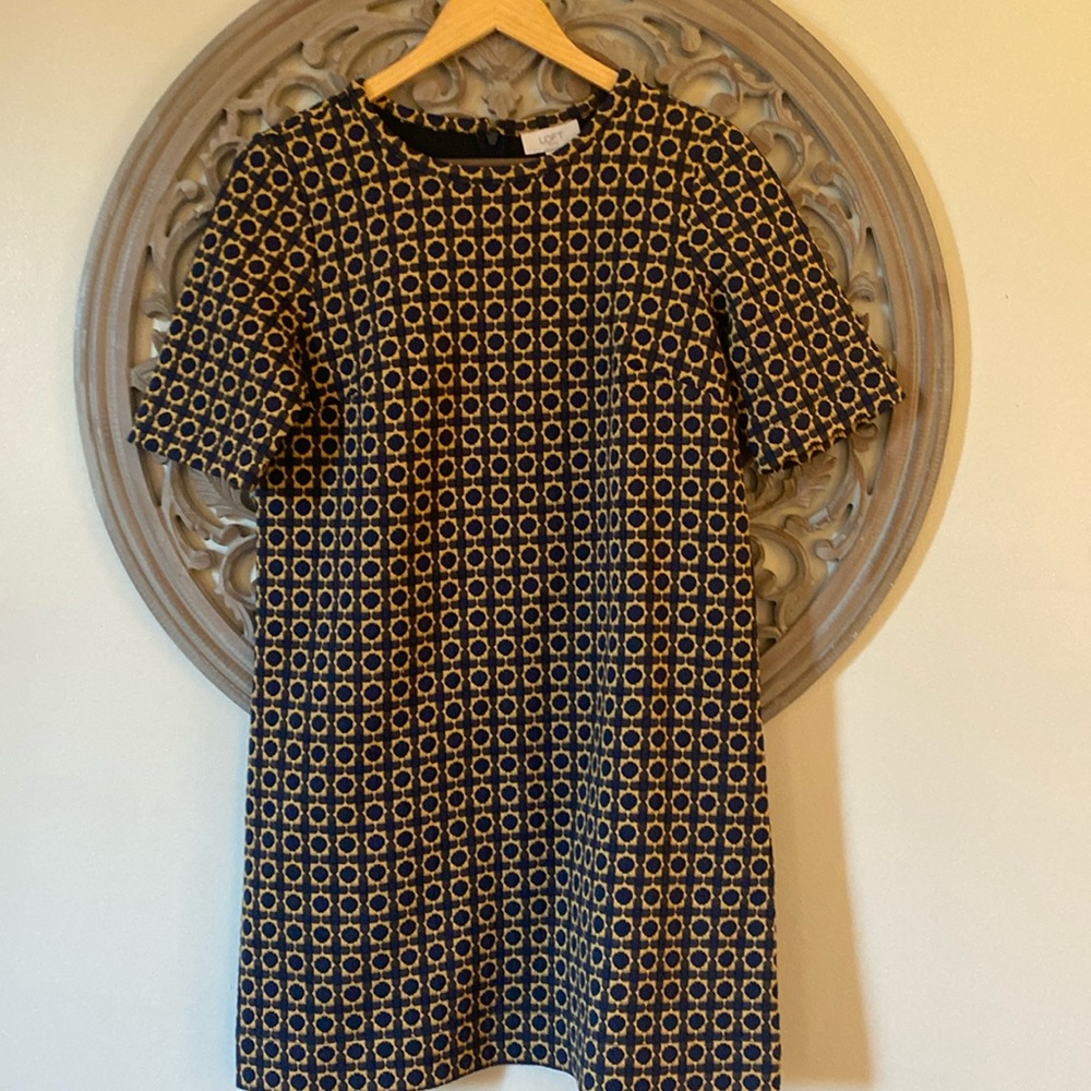 Loft Outlet Blue/Gold Tunic Short Sleeve dress Size Small